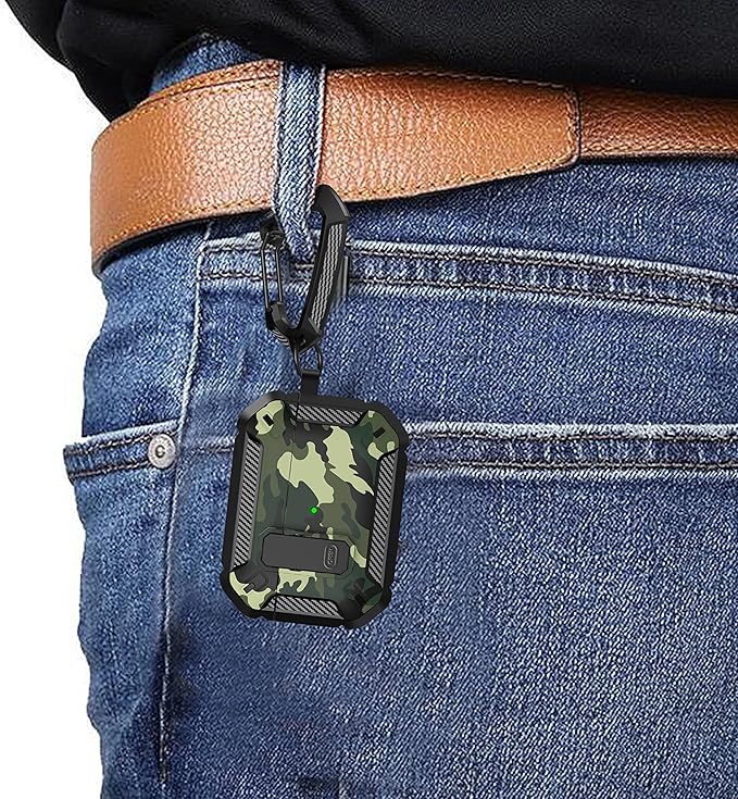 Maxjoy AirPods Pro 2nd/1st Generation Case Cover with Lock, AirPods Pro 2 Protective Case with Keychain Compatible with Apple AirPod Pro2 2023 USB C Cable 2022 Lightning Cable/ Pro1 2019, Green Camo