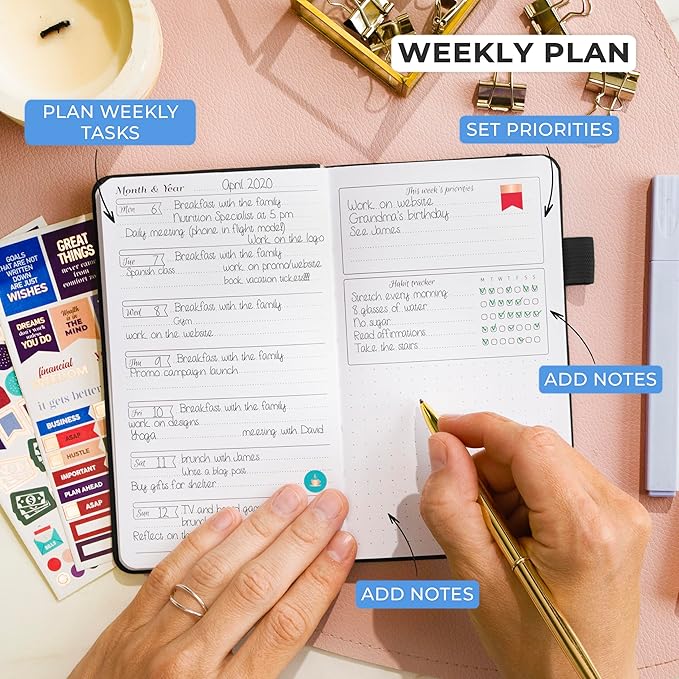 GoGirl Planner and Organizer for Women – Pocket Weekly Planner, Goals Journal & Agenda for Time Management & Productivity. Undated (Black)