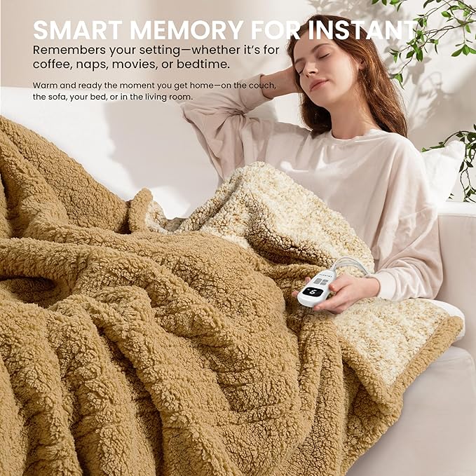 Electric Heated Blanket King 90x100 inches, Fast Heating w/ 10 Heat Settings & 2/4/8/10H Auto Timer, Double-Sided Sherpa, Ultra Soft & Cozy for Couch, Bed, Office, Machine Washable