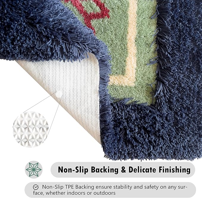 Himalayan 3 x 3 Navy Blue/Green Luxury Meditation Rug Mat Square Rugs | Thick & Supportive Yoga Mat with Non-Slip Base | Decorative Carpet & Accent Rug for Zen, Home Office & Living Room