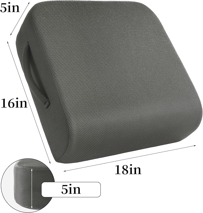 MABOZOO Extra Thick Chair Cushions,Office Chair Booster Seat Cushion to Raise Seat Height for Pain Relief,18 x 16 x 6 inch Non Slip Memory Foam Thick Cushion with Carry Handle（Dark Grey）