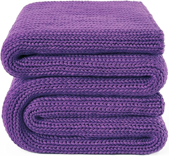 Guohaoi Knitted Weighted Blanket for Adults (Purple 50"x75" 12lbs) No Beads Cooling Throw Blanket for Hot Sleepers, Home Decor Breathable Chunky Knit Heavy Blanket Use on Full Size Bed