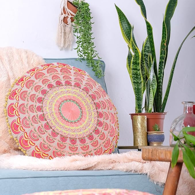Mandala Life ART Bohemian Floor Cushion Cover –Luxury, Artisan Room Décor Pouf Case for Meditation, Yoga, and Boho Chic Seating Area Floor Pillow – Accent Your Living Room, Bedroom, More