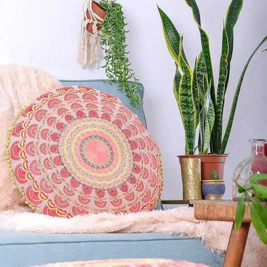 Mandala Life ART Bohemian Floor Cushion Cover –Luxury, Artisan Room Décor Pouf Case for Meditation, Yoga, and Boho Chic Seating Area Floor Pillow – Accent Your Living Room, Bedroom, More