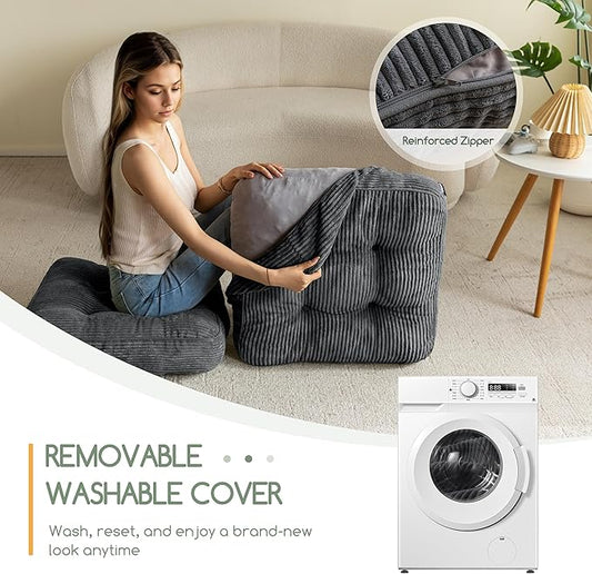 HIGOGOGO Washable Floor Pillow Cushion for Adults, Meditation Cushion Pillow, Large Square Floor Sitting, Removable Tufted Corduroy Cover, for Tatami Living Room or Yoga, 22x22 Inch, Machine Washable