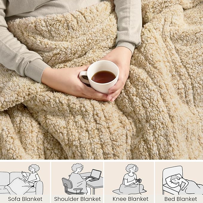 Electric Heated Blanket King 90x100 inches, Fast Heating w/ 10 Heat Settings & 2/4/8/10H Auto Timer, Double-Sided Sherpa, Ultra Soft & Cozy for Couch, Bed, Office, Machine Washable, Light Camel