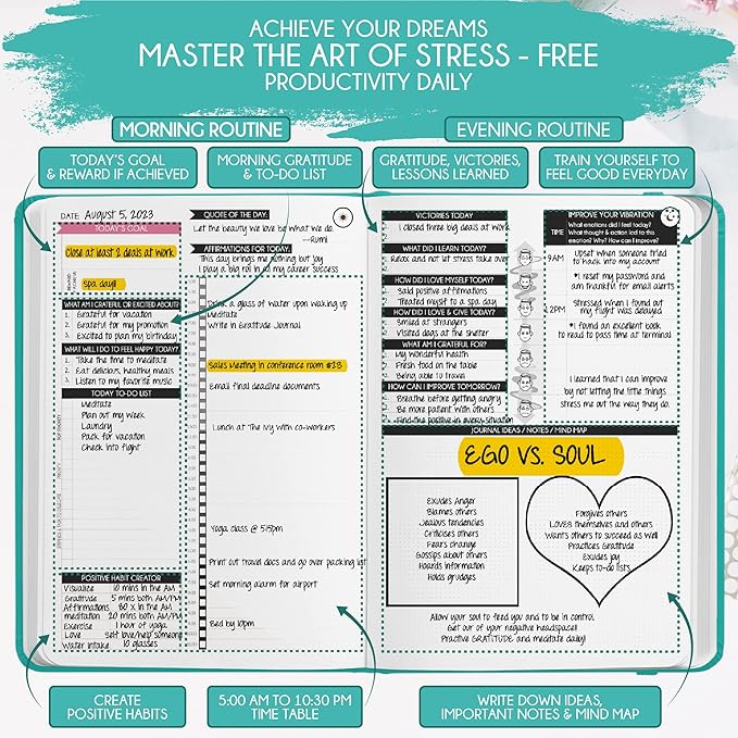 Manifestation Journal - 5 Minute Manifesting & Self Care Journal | 90-Day Undated Daily Planner for Positivity, Affirmations & Gratitude | Guided Mindfulness, Reflection | Vision Board + Stickers