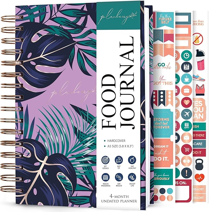 PLANBERRY Food Journal Premium – Nutrition Planner – Diet & Calorie Tracker – Meal & Exercise Diary – Weight Loss Journal (Wild Purple)