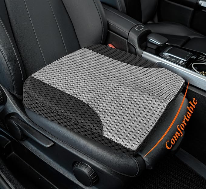 kingphenix Premium Car Seat Cushion, Memory Foam Driver Seat Cushion to Improve Driving View- Coccyx & Lower Back Pain Relief - Seat Cushion for Car, Truck, Office Chair (4D Mesh Gray&Black)
