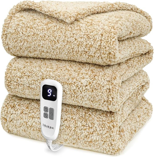 Electric Heated Blanket Full Size 72x84 inches, Fast Heating w/ 10 Heat Settings & 2/4/8/10H Auto Timer, Double-Sided Sherpa, Ultra Soft & Cozy for Couch, Bed, Office, Machine Washable, Light Camel