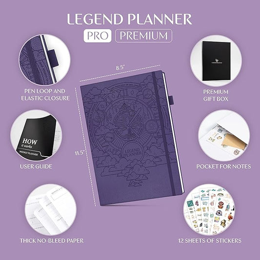 Legend Planner PRO Premium – Large Undated Weekly, Monthly & Budget Planner with Habit Tracker – Life Organizer for Time & Task Management, Goal Setting & Productivity – A4 size (Purple)