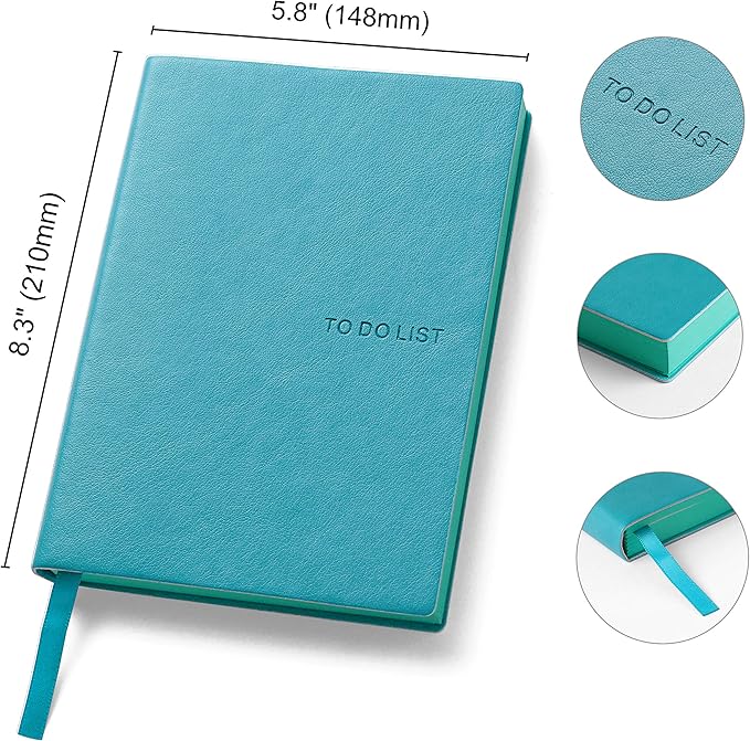 Daily to Do Checklist Notebook, Task Management, Organizer Planner, Hardcover, Ribbon Bookmark, 5.8 x 8.3”, A5 size, 110 Sheets (Blue)