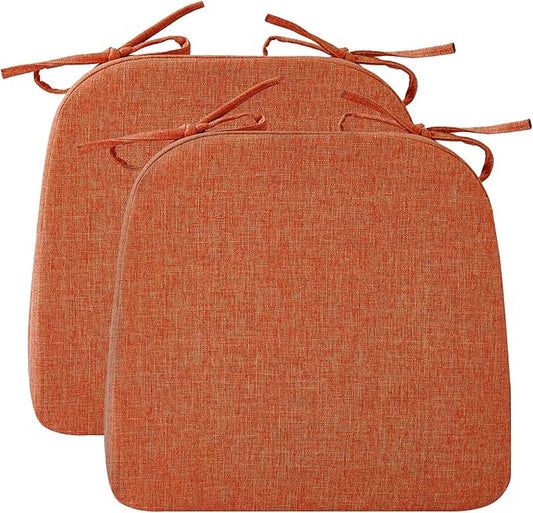 Chair Cushions for Dining Chairs, 2" Thick Seat Cushions for Kitchen Chairs, D-Shaped Chair Pads with Washable Cover, Ties and Non Slip Backing, 17'' x 16'', Set of 2, Orange