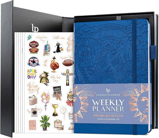 Legend Weekly Planner Premium – Undated Weekly, Monthly & Budget Planner – Life Organizer for Time Management & Productivity, A5 (Mystic Blue)