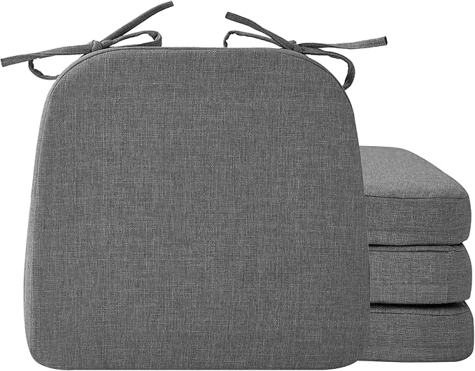Chair Cushions for Dining Chairs, 2" Thick Seat Cushions for Kitchen Chairs, D-Shaped Chair Pads with Washable Cover, Ties and Non Slip Backing, 17'' x 16'', Set of 4, Dark Grey