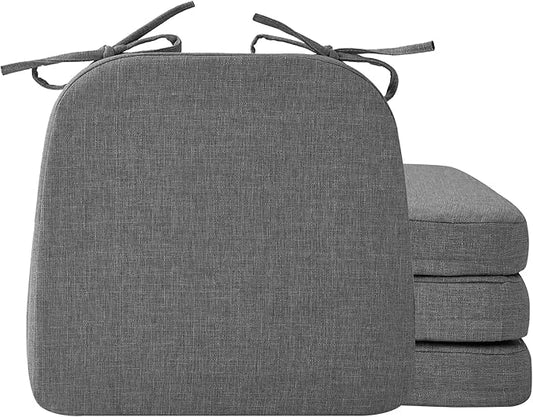 Chair Cushions for Dining Chairs, 2" Thick Seat Cushions for Kitchen Chairs, D-Shaped Chair Pads with Washable Cover, Ties and Non Slip Backing, 17'' x 16'', Set of 4, Dark Grey