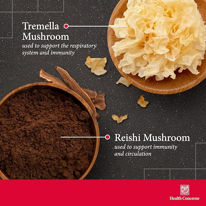 Health Concerns Power Mushrooms – Immune System & Natural Energy Support – Adaptogenic Mushroom Supplement with Reishi, Tremella, Maitake, Poria – Traditional Chinese Herbal Supplement - 90 Capsules