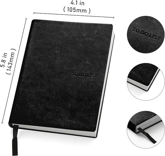 Daily to Do Checklist Notebook, Task Management, Organizer Planner, Hardcover, Ribbon Bookmark, 4.1 x 5.8”, A6 size,110 Sheets (Black)