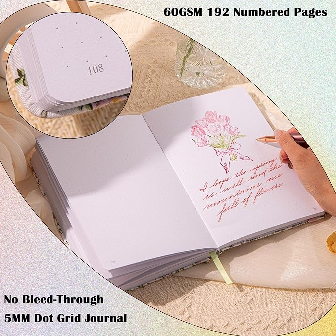 TIEFOSSI Dotted Journal Notebook for Women, A5 Dotted Grid Notebook for Writing, 190 Pages Thick Paper, Travel Daily Journal, for Work Home School, Note Taking, Business, 8.4 X 5.8 In
