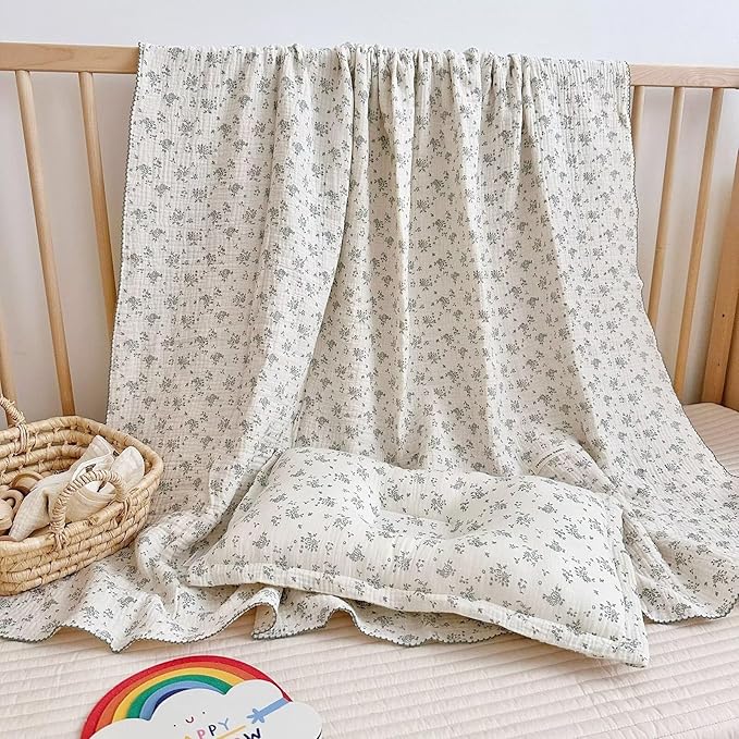 BuLuTu 2-Layer Muslin Toddler Blanket Soft Lightweight Baby Blankets Quilt Cotton Muslin Crib Blanket for Toddlers Boys Girls Reversible Glorios Pattern,47"x51"