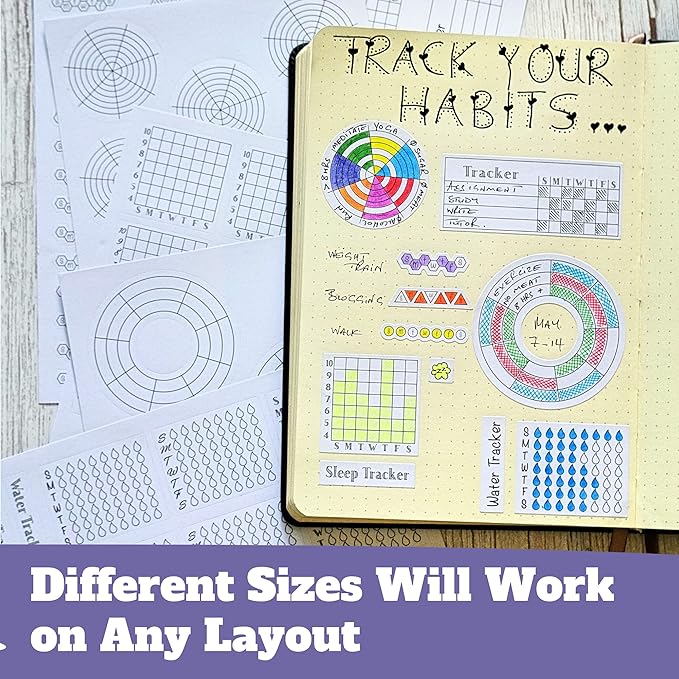 Habit Tracker Planner Stickers - x24 Sheets Habit Stickers - Journaling Supplies to Track Water, Sleep, Goals, Productivity, Gratitude, Mood and More - Weekly & Monthly Habit Trackers