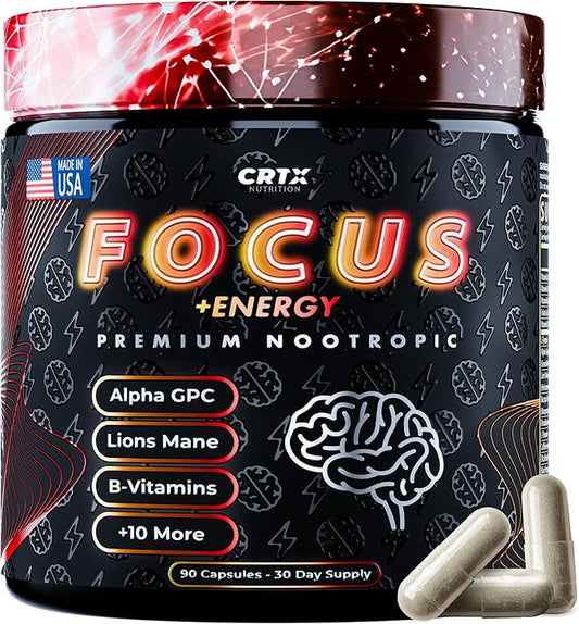 Nootropic Strongest Focus Supplement - Clinically Backed Ingredients Made in USA - Scientifically Backed Doses - Supplement for Brain Fog - AlphaGPC, Lions Mane, Rhodiola and More 10:1 90 Capsules