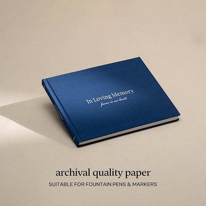 Kunitsa Co. Funeral Guest Book for Memorial Service, in Loving Memory, Navy Blue Cover