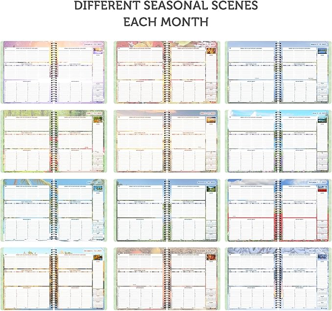 Planner Pad Spiral Bound January-December 2025/ Calendar Year 6 3/4" x 8 1/2" Medium 3-Tier Funnel Down 12 Month Organizer, Seasonal Color Ink