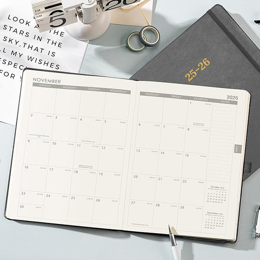 2025-2026 Planner - Weekly Monthly Planner 2025-2026, 8.5"x11", Jul.2025 - Jun.2026, Leather Hardcover, 12 Monthly Tabs, Pen Loop, Elastic Closure, Pocket, Grey