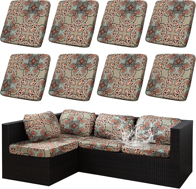 8Pcs Stretch Patio Cushion Covers Outdoor Cushion Cover, Jacquard Stretch Cushion Covers, Cover Replacement, Outdoor Sofa Covers, Washable Furniture Couch Cushion Cover (Orange Latte)