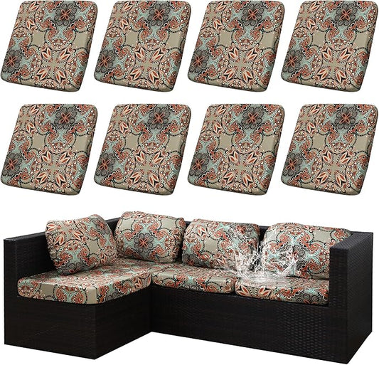 8Pcs Stretch Patio Cushion Covers Outdoor Cushion Cover, Jacquard Stretch Cushion Covers, Cover Replacement, Outdoor Sofa Covers, Washable Furniture Couch Cushion Cover (Orange Latte)