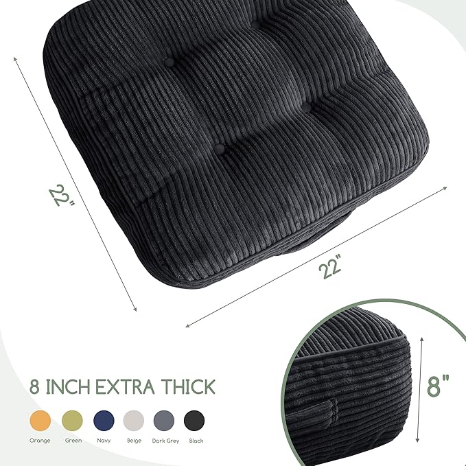 8" Washable Floor Pillow Cushion for Adults, Meditation Cushion Pillow, Large Square Floor Sitting, Removable Tufted Corduroy Cover, for Tatami Living Room or Yoga, 22x22 Inch, 2Pack, Machine Washable