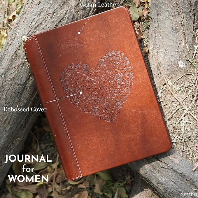 SETTINI® Lined Journal - Heart Journal for Writing Gift Set - Hardcover Vegan Leather, Includes Luxury Pen in a Unique Pen Holder, 192 Pages, 6 x 8.5 inches - Birthday Gift