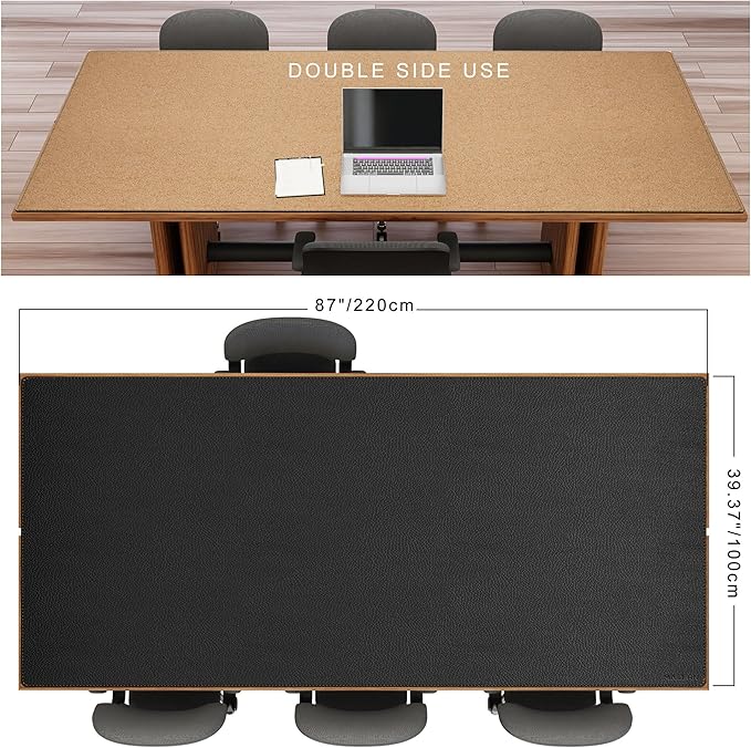 MAIDERN Cork & Leather Desk Mat – 86.6"x40" Large Office Desk Blotter Pad – Waterproof Surface Desk Blotter Pad (Black)