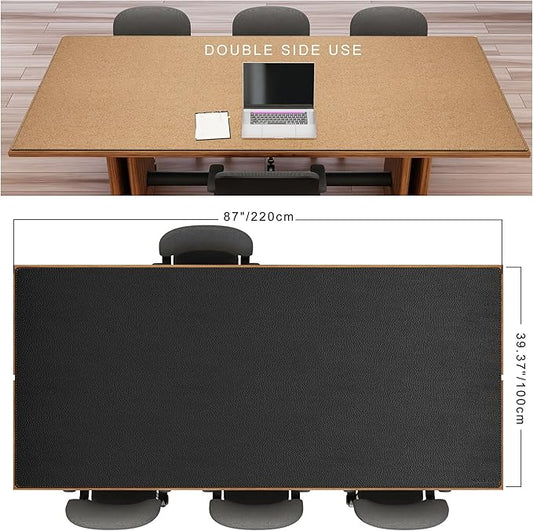 MAIDERN Cork & Leather Desk Mat – 86.6"x40" Large Office Desk Blotter Pad – Waterproof Surface Desk Blotter Pad (Black)