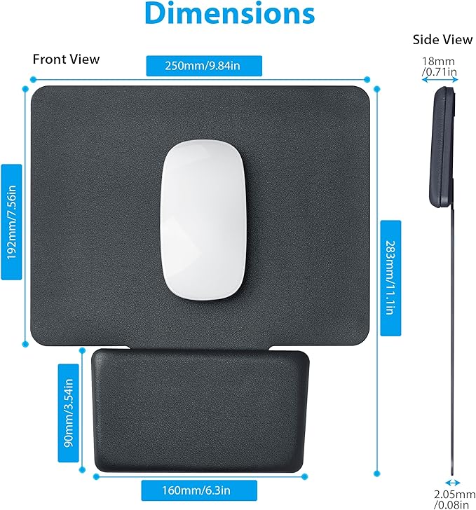 Ergonomic Mouse Pad with Wrist Rest, Leather Comfortable Mousepad, Natural Cork Non-Slip Base Mouse Pads for Desk, Computer, Laptop, Gaming, 11.1 x 9.84 in Home & Office Desk Accessories (Dark Gray)