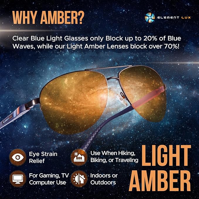 Blue Light Blocking Glasses Amber Lenses - For Better Sleep, Gaming, Eye Strain, Computer