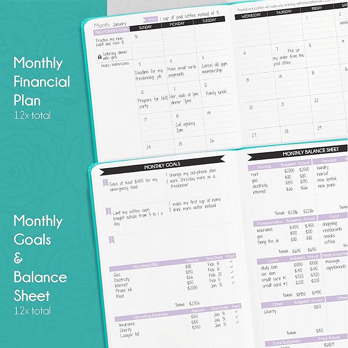 Financial Planner - Monthly Budget Planner & Monthly Bill Organizer | A 12-Month Journey to Financial Freedom | Bill Payment Tracker Organizer, Debt, Expense Tracker & Money Saving with Pockets