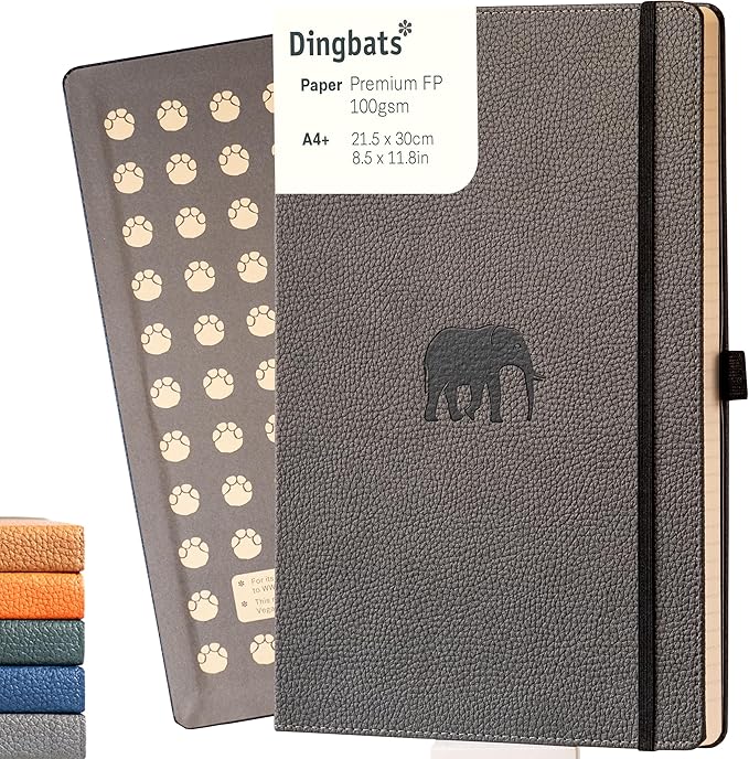 Dingbats* - Wildlife Dotted Extra Large A4 Notebook - PU Leather Hardcover Journal for Work, Writing - Pocket, Elastic Closure, Pen Holder, Bookmark