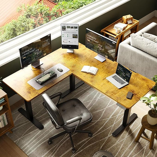 YDN L Shaped Standing Desk, Electric Standing Desks L Shape Adjustable Height Dual Motor, 63 x 55 Inch Corner Standing Desks with Splice Board for Home Office, Large Standing Desk, Rustic Brown
