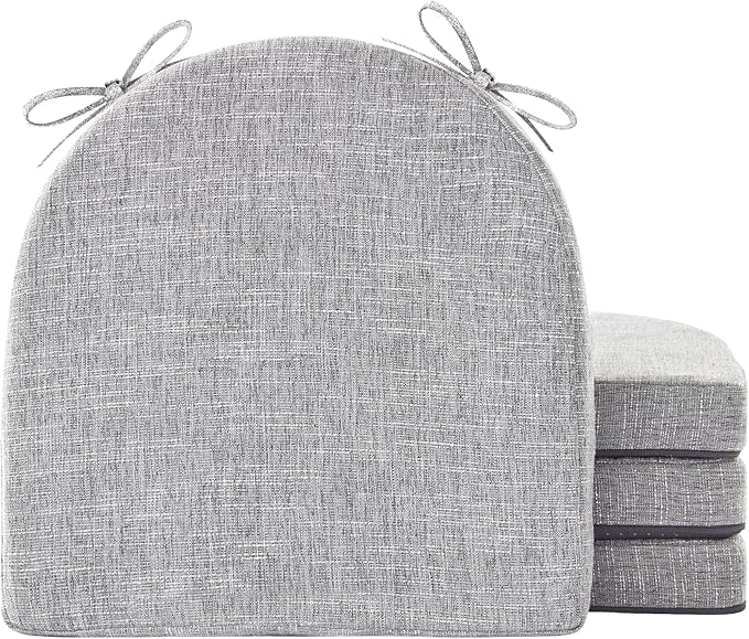 Chair Cushions for Dining Chairs with Ties and Removable Cover, Dining Kitchen Chair Pads with Non-Slip Bottom, High-Resilience Indoor Seat Cushions, 16'' x 16'' x 2'', Set of 4, Light Grey