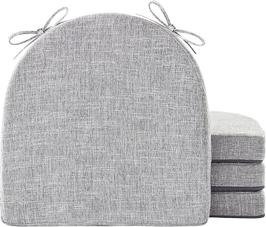 Chair Cushions for Dining Chairs with Ties and Removable Cover, Dining Kitchen Chair Pads with Non-Slip Bottom, High-Resilience Indoor Seat Cushions, 16'' x 16'' x 2'', Set of 4, Light Grey