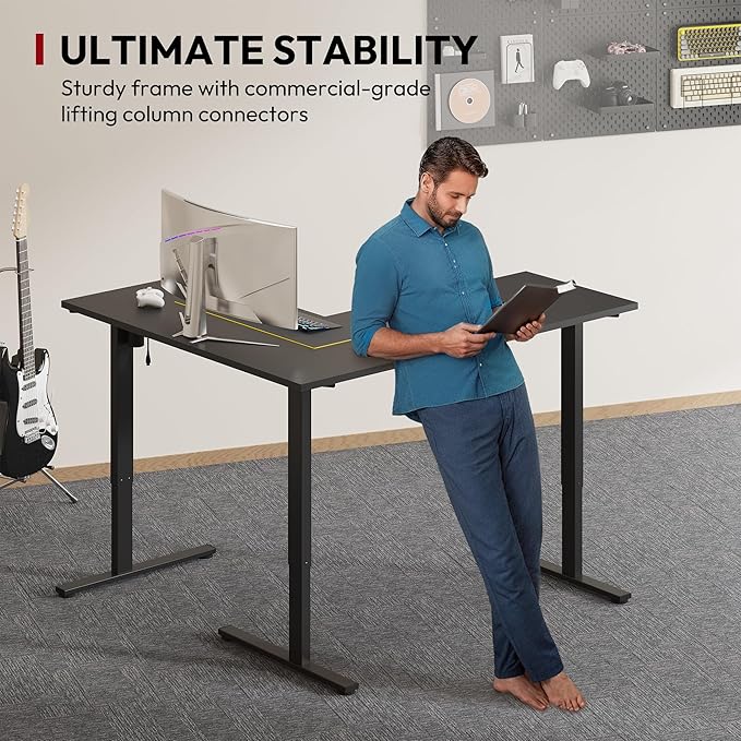 SANODESK L Shaped Electric Standing Desk with Drawer, 63 Inch Ergonomic Adjustable Height Desk with Storage, Corner Desk Sit Stand up Computer Table for Work Office Home, Black