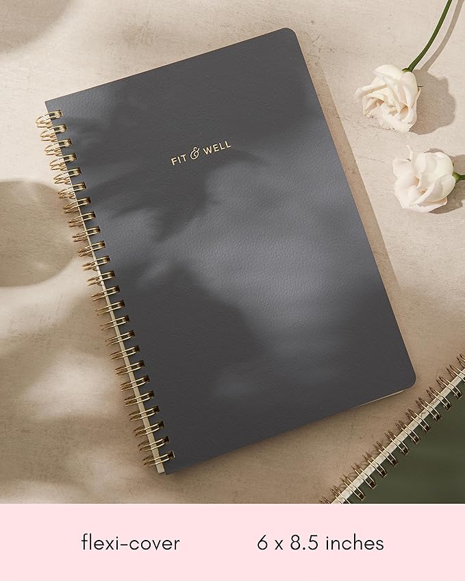 Kunitsa Co. Fitness Journal for Women - Track Workouts, Meals, and Weight Loss, Undated, Fits 120 Workouts, Dusty Blue, 6 x 8.5 Inches