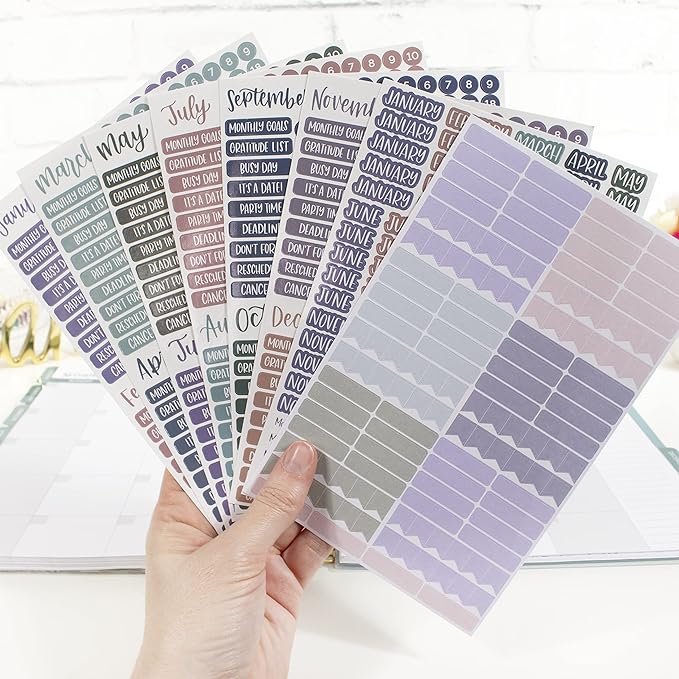 bloom daily planners Calendar Essentials Planner Stickers - Color Coordinating Monthly Headings, Dates, Icons, Etc. - 8 Sheets, 1629 Stickers Per Pack! - Jewel Tones