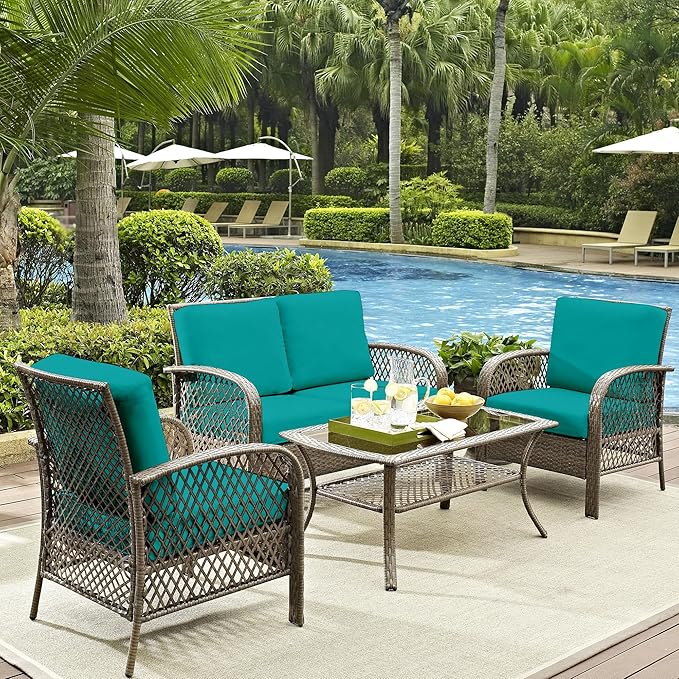 14Pcs Outdoor Cushions Covers Waterproof, Patio Cushion Covers, Stretch Cushion Covers Replacement,Cushion Slipcovers, Furniture Cushion Covers (Peacock Blue 2, 14PCS)