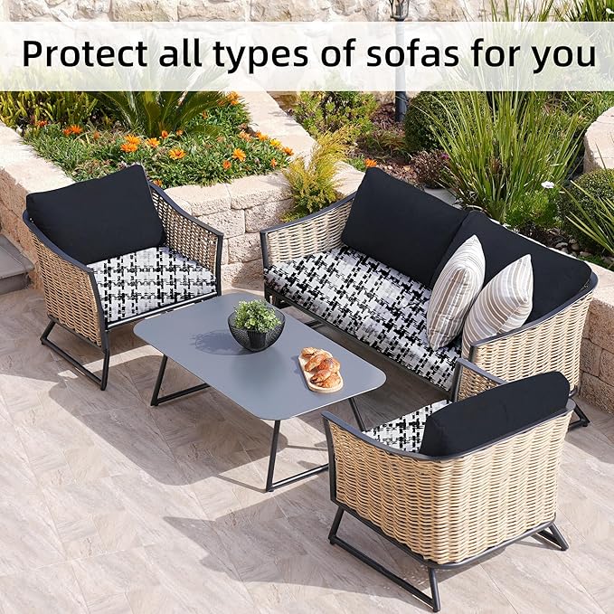 8Pcs Stretch Patio Cushion Covers, Outdoor Couch Covers Replacement,Outdoor Couch & Sofa Slipcovers,for Patio Furniture Cushion Covers,Washable Reusable urniture Protector (Print,Cover Only)