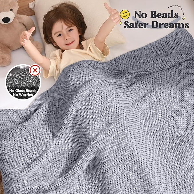 Guohaoi Knitted Weighted Blanket Kids (Light Grey 50"x60" 10lbs) No Beads Cooling Heavy Blanket, Home Decor Breathable Chunky Knit Throw Blanket for All-Season Use