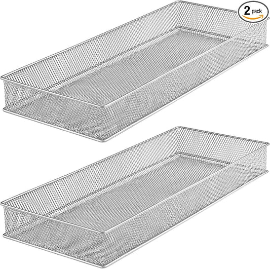 YBM HOME Silver Mesh Drawer Cabinet and or Shelf Organizer Bins, School Supply Holder Office Desktop Organizer Basket (2, 6x15x2 Inch)