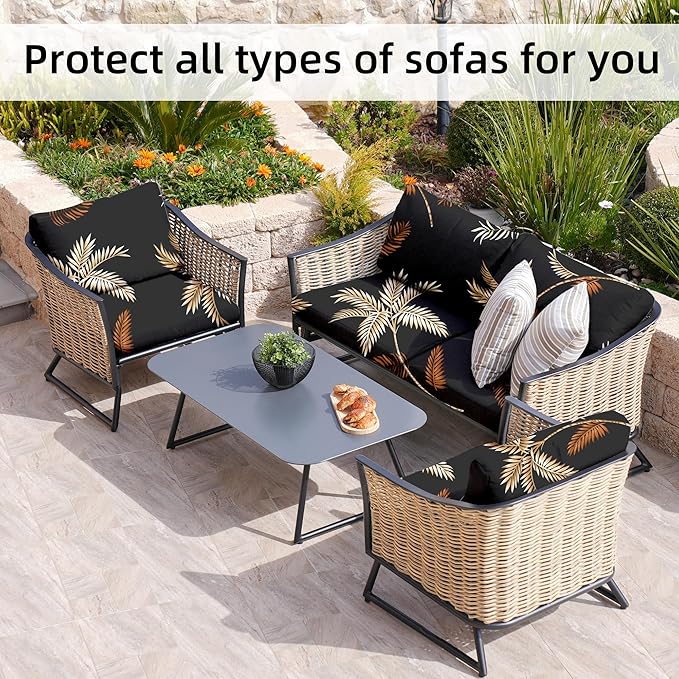 8Pcs Stretch Patio Cushion Covers,Outdoor Couch Covers Replacement,Outdoor Couch & Sofa Slipcovers,for Patio Furniture Cushion Covers,Washable Reusable Furniture Protector(Coconut Forest, Cover Only)